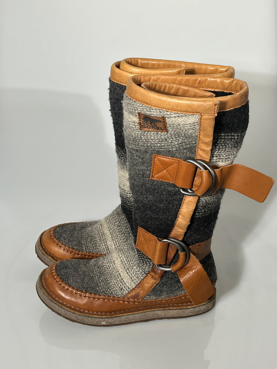 Sorel Leather Strap Wool Boots